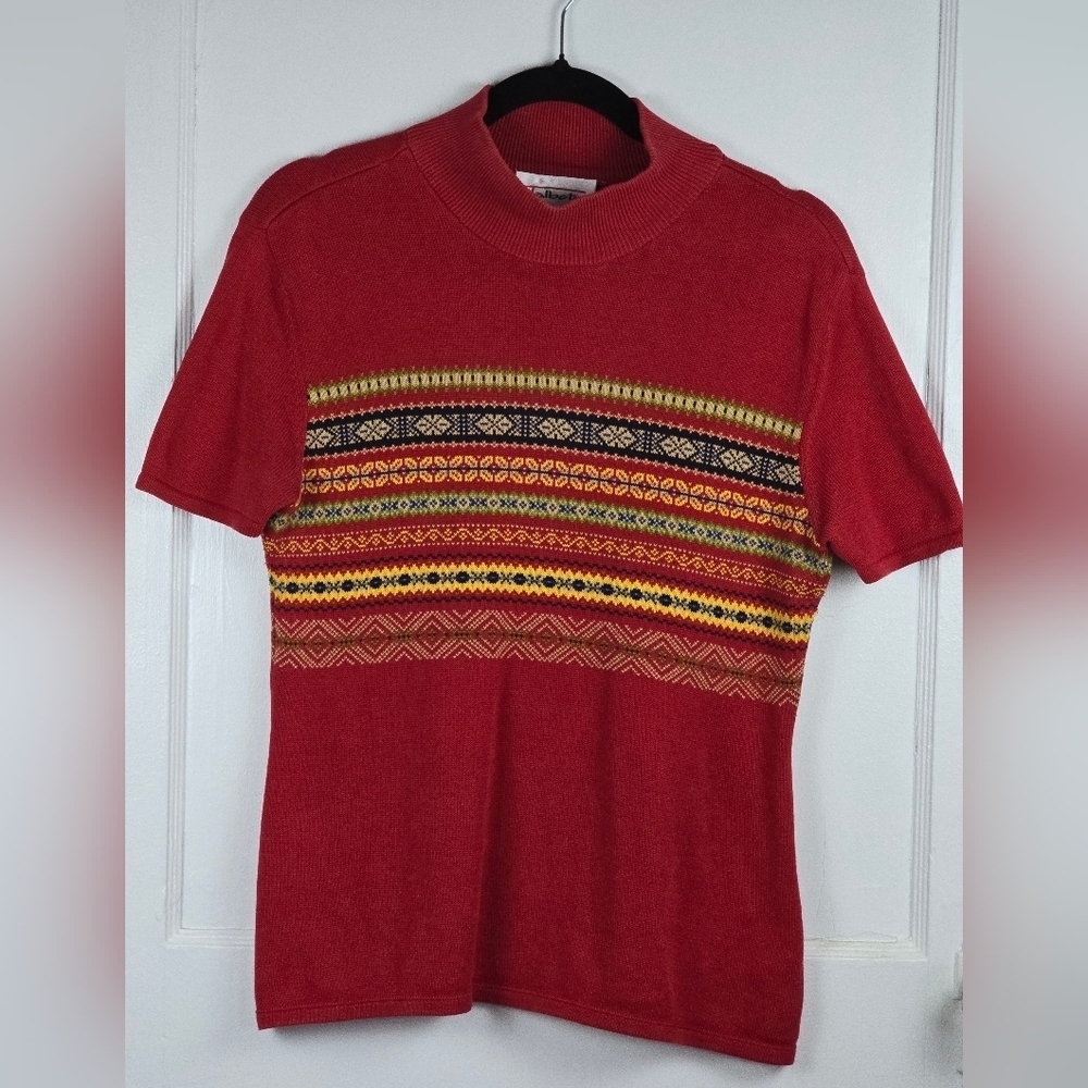 Talbots Red Knit Mock Neck Top M